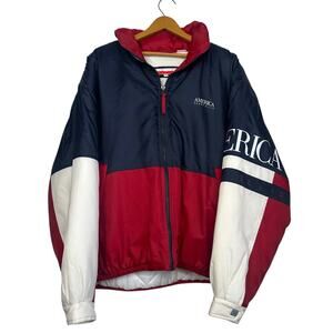 Vintage Men’s Perry Ellis America Red White Blue Quilted Puffer Jacket Size XL